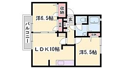 メゾンソレイユA棟 2LDKの間取図画像