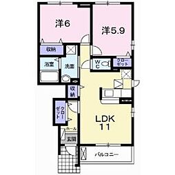 フェリア糸井E 2LDKの間取図画像