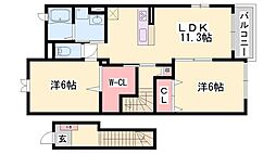 グランドソレイユ前垣内3 2LDKの間取図画像