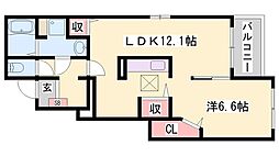 テイルウィンド 1LDKの間取図画像