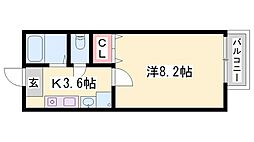 エトランス西庄 1Kの間取図画像