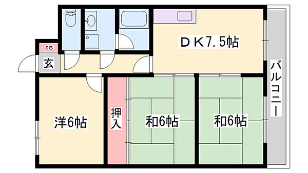 兵庫県姫路市北八代1丁目(賃貸マンション3DK・3階・56.70㎡)の写真 その2