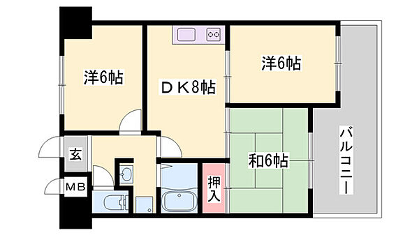 ロイヤルコーポ東雲 ｜兵庫県姫路市東雲町5丁目(賃貸マンション3DK・5階・51.93㎡)の写真 その2