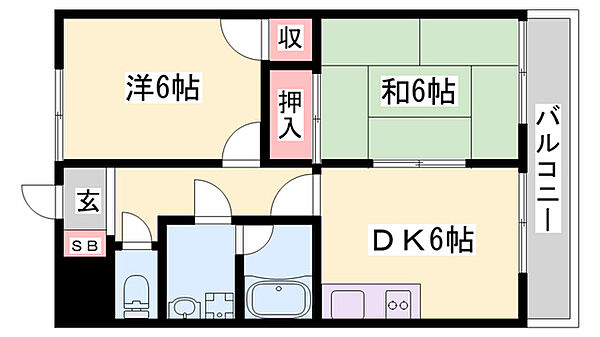 兵庫県姫路市三左衛門堀東の町(賃貸マンション2DK・3階・42.76㎡)の写真 その2