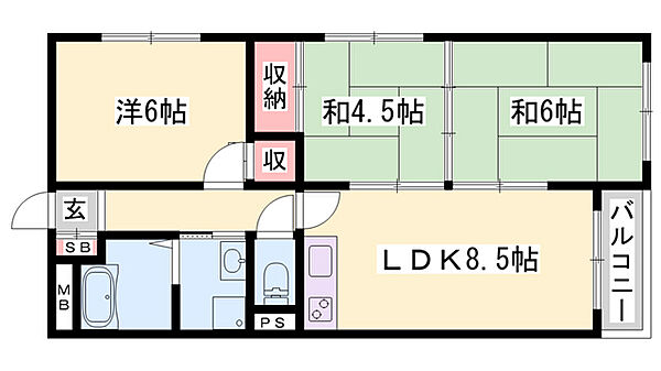 兵庫県姫路市網干区大江島古川町(賃貸アパート3DK・2階・55.25㎡)の写真 その2