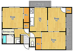 女の都ハイツA 3DKの間取図画像