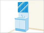 洗面化粧台は、三面鏡付きタイプのものを採用。洗面台は広めで使いやすく、お手入れもラクラク。鏡裏は収納なので、散らかりがちなコスメ類もスッキリ片付きます。機能性と美しさを兼ねたこのスペースから、爽やかな