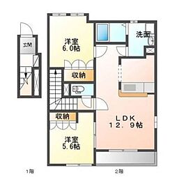 ロココプランB 2LDKの間取図画像