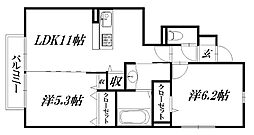 ケンズスクエアB 2LDKの間取図画像