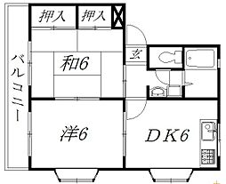 札木ハイムS 2DKの間取図画像