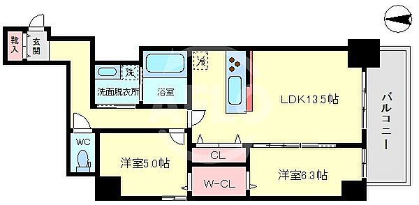 ル・マージュ新町 ｜大阪府大阪市西区新町1丁目(賃貸マンション2LDK・12階・65.20㎡)の写真 その2