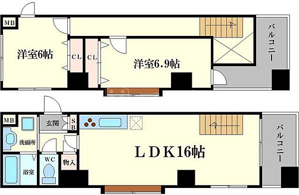 ブランメゾン船場 1103｜大阪府大阪市中央区博労町1丁目(賃貸マンション2LDK・11階・73.13㎡)の写真 その2