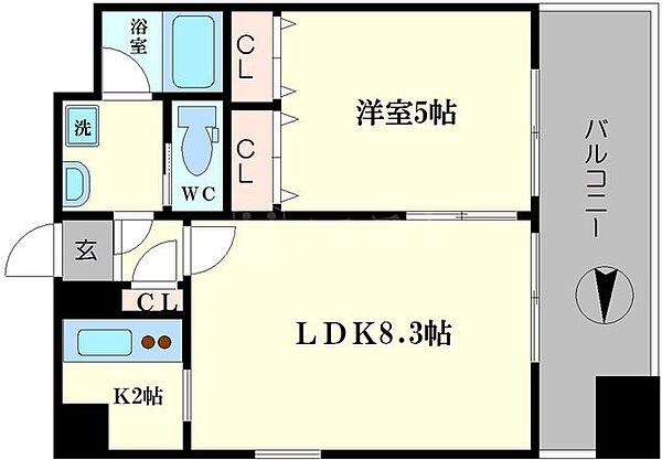 ドゥーエ谷町 805｜大阪府大阪市中央区瓦屋町1丁目(賃貸マンション1LDK・8階・34.96㎡)の写真 その2