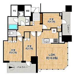 プレミストタワー大阪新町ローレルコート 3LDKの間取図画像