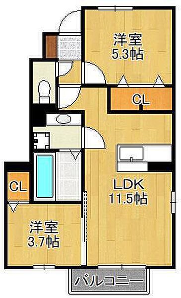 リバーサイドすみのえ ｜福岡県行橋市東大橋2丁目(賃貸アパート2LDK・1階・47.40㎡)の写真 その2