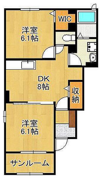 ボヌールKM　B ｜福岡県行橋市行事1丁目(賃貸アパート2DK・1階・50.09㎡)の写真 その2