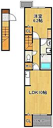 ラインハイム横代 1LDKの間取図画像