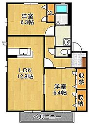プランドール雄A 2LDKの間取図画像