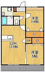 MDIプラデリビオ行橋駅前 2LDKの間取図画像