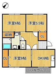 ニューエルディム上吉田 3DKの間取図画像