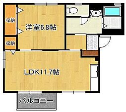 プラティーク葛原 1LDKの間取図画像
