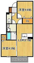 ヴェルジェ深田 2LDKの間取図画像