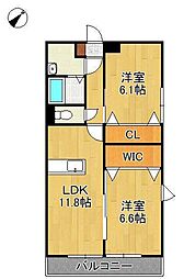 MDIプラデラフィーネ行橋駅 2LDKの間取図画像