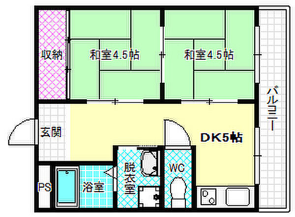 サンシャイン羽曳野 ｜大阪府羽曳野市恵我之荘2丁目(賃貸マンション2DK・3階・44.45㎡)の写真 その2