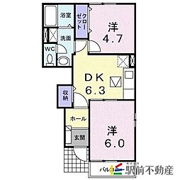シェールドゥ 2DKの間取図画像