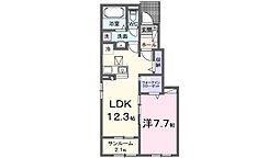 オーブ シャルダンB 1LDKの間取図画像