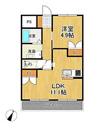 グランディール新栄町 1LDKの間取図画像