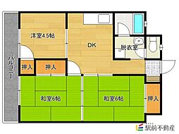 ロイヤルマンション大牟田 3DKの間取図画像