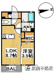 グランシャトー椿黒 1LDKの間取図画像