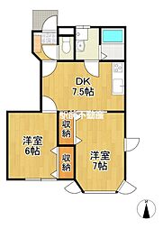 サンルート白川 2DKの間取図画像