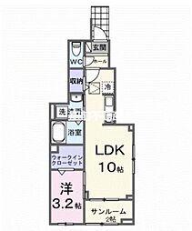 メゾン・ド・ヴィラ1 1LDKの間取図画像