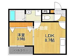 鳥栖市本町1丁目アパート 1LDKの間取図画像