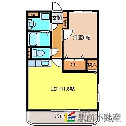 ユーミー姫方 4階1LDKの間取り