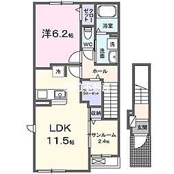 エクセラン依井A 2階1LDKの間取り