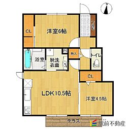 ルメート若葉II 1階2LDKの間取り