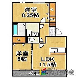 ウィスタリア 2LDKの間取図画像