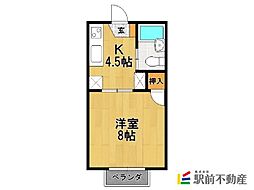 ピュア西新D 1Kの間取図画像