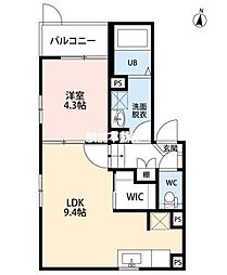 小郡市小板井アパート 1LDKの間取図画像