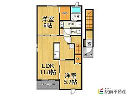 甘木鉄道 太刀洗駅 徒歩9分の賃貸アパート 2階2LDKの間取り