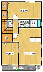 プランドール朝倉A 2階2LDKの間取り