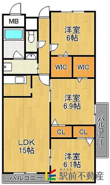 福岡県久留米市荒木町白口(賃貸マンション3LDK・4階・74.45㎡)の写真 その2