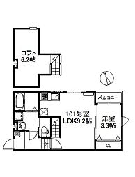 ノクステラ久留米駅南 1階1LDKの間取り