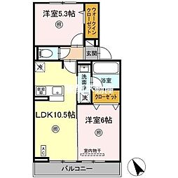 久留米市高良内町アパート 2LDKの間取図画像