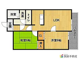 メゾンフルールB棟 2LDKの間取図画像