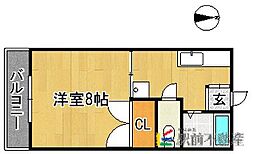 タカシマハイツB棟 1Kの間取図画像