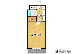 エトランゼ3宮本 1Kの間取図画像